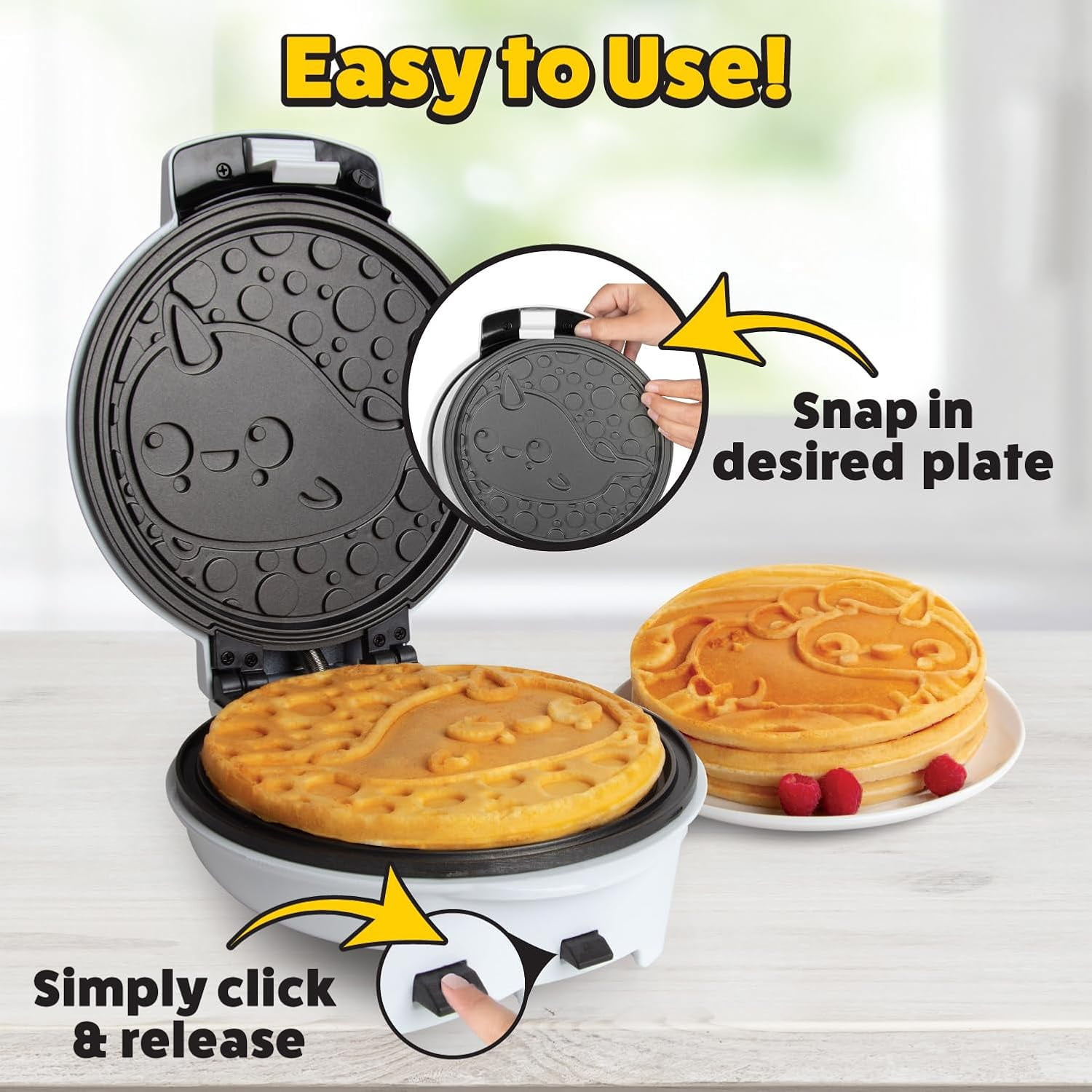 Waffle Wow! Giant 8" Pancake and Waffle Maker w Removable Plates- Makes large 8" Unicorn or Narwhal Pancakes that Makes Kid's Breakfast Fun- Non-Stick Waffler Griddle w Adjustable Temperature