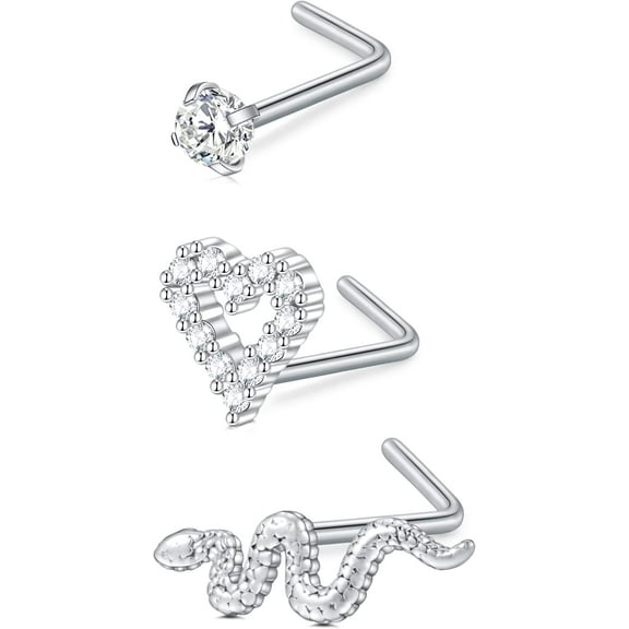 20G Nose Studs Stainless Steel L Shaped Nose Rings Studs for Women