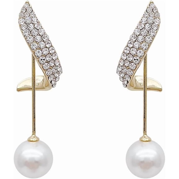 Long Tassel Pearl Dangle Earrings Crystal Bow Earrings Luxury Full Rhinestone Gold Drop Earrings Wedding Party Jewelry Gift for Women