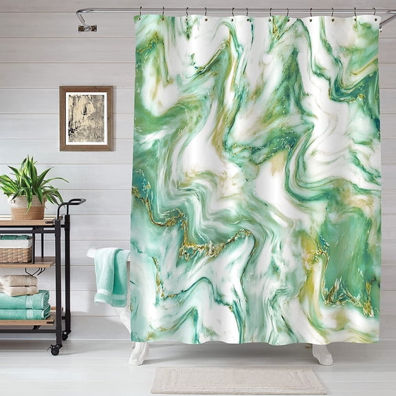 Green Marble Shower Curtain Set, Turquosie Modern Shower Curtain for Bathroom Decor, Teal Abstract Standard Shower Curtain for Bathtub, Waterproof Fabric Shower Curtain, 72 x 72