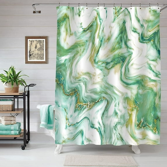 Green Marble Shower Curtain Set, Turquosie Modern Shower Curtain for Bathroom Decor, Teal Abstract Standard Shower Curtain for Bathtub, Waterproof Fabric Shower Curtain, 72 x 72
