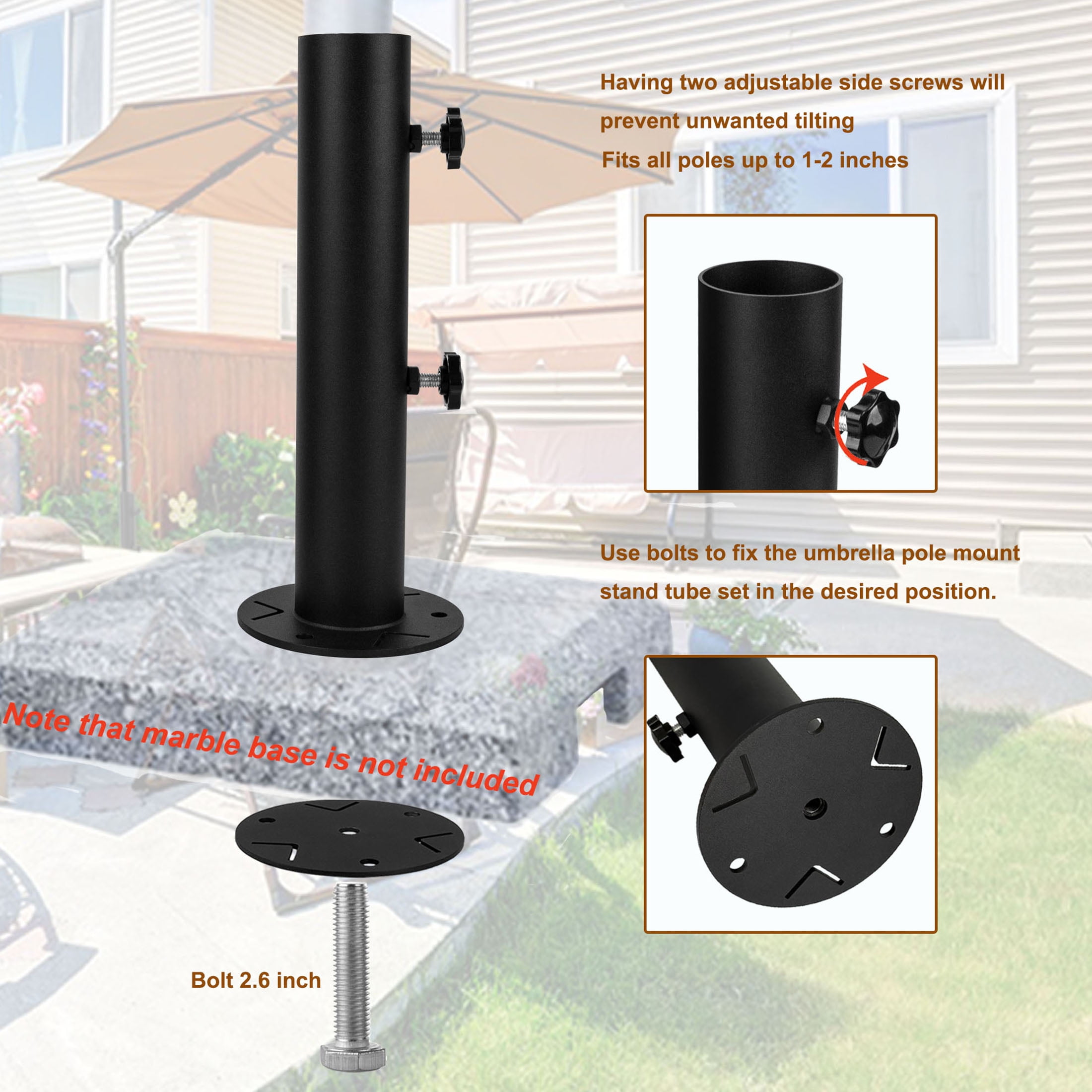 VANROUG Universal Granite Umbrella Stand Tube Outdoor, Stone Umbrella Tube Base, Table Umbrella Tube Bracket, DIY Metal Tube Umbrella Mount, Marble Flag Pole Stake Holder