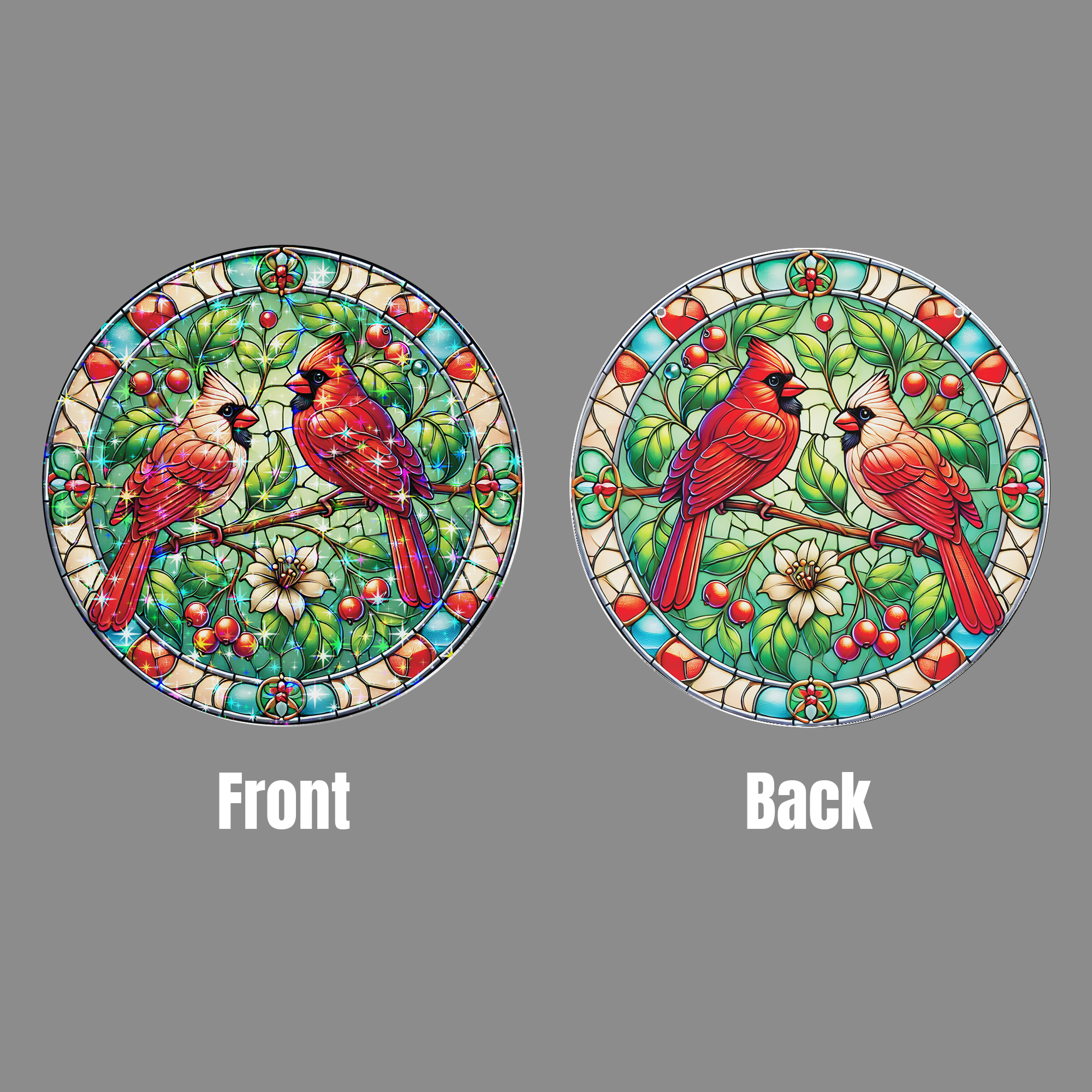 Lotusprinthandmade Cardinal Bird Custom Shape Star Hologram Ornament 8in, vibrant cardinal holographic ornament, cardinal hologram piece