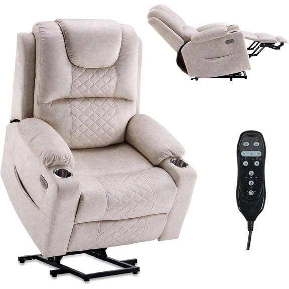 Electric Power Lift Recliner Chair big and tall for Elderly, Oversized 350lbs Recliner sofa with Massage and Heat, FootRest, Cupholders, Side Pockets, USB & Type-C Ports, Velvet Fabric, living room