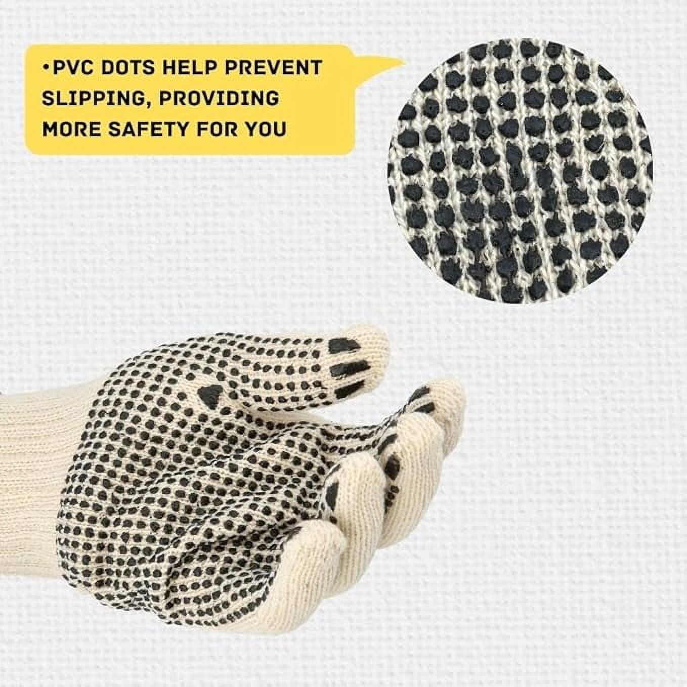 SSBM String Knit Work Gloves Men’s 10", PVC Dot, 24 Pairs, Tan, Cotton Blend, Reusable