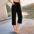thumbnail image 2 of BODOAO Cotton Linen Capri Pants for Women Loungewear Cotton Linen Blend Straight Leg Elastic Waist Pants Wide Leg Capri Length Skin-friendly Loose Fit Travel Pants Black L, 2 of 9