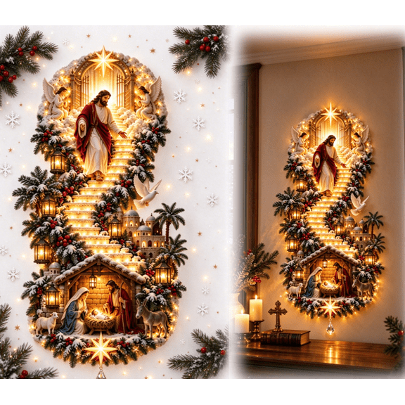 Lighted Nativity Hanging, LED Wall Art, Christmas Holiday Decor, Indoor & Covered Front Door Seasonal Wall Decor