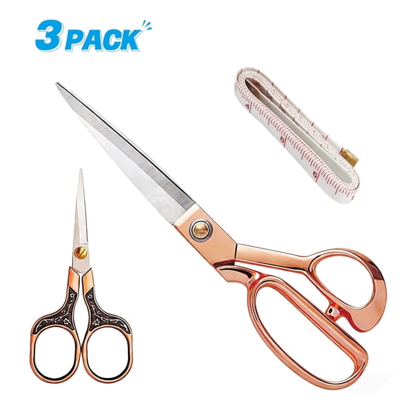 Jorunhe Fabric Scissors Stainless Steel 9 inch Heavy Duty Zinc Alloy Handle Rose Gold 3 Pack Scissors