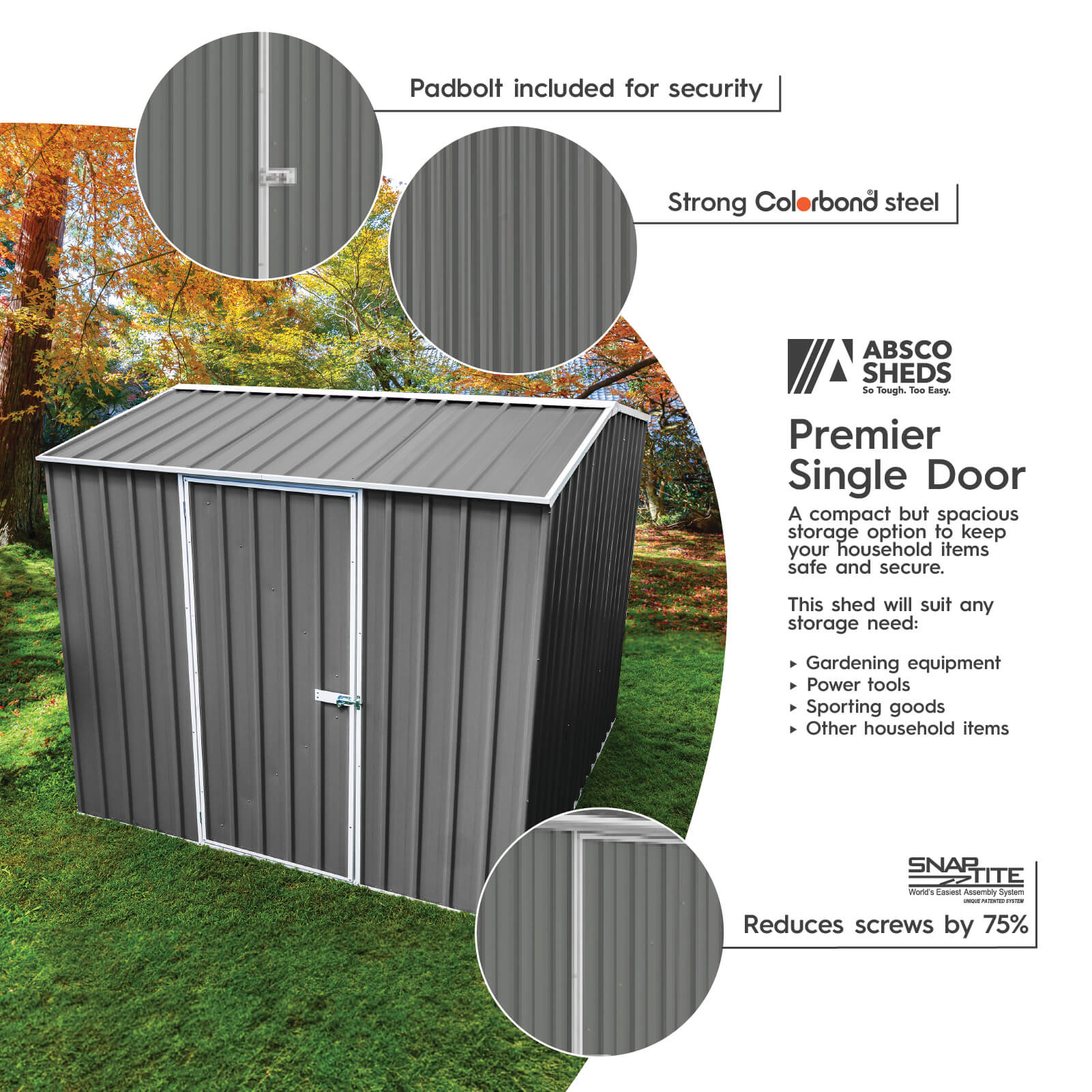 Absco Premier 7' x 7' Metal Storage Shed - Woodland Gray