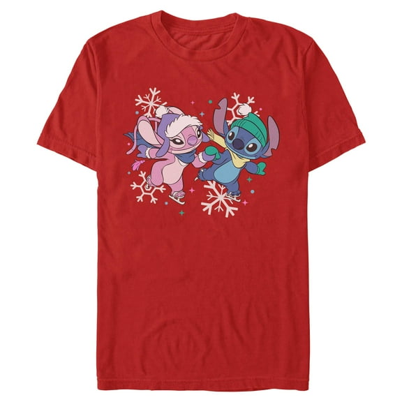 Mens Lilo & Stitch Merry Ice Skating Couple T Shirt