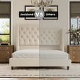 Jocisland Queen Upholstered Bed Frame with Tall Headboard Wingback Platform Bed Tufted Deep