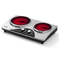 thumbnail image 1 of 1800W Hot Plate,CUSIMAX Electric Double Burner, Portable Ceramic Infrared Cooktop, Dual Control Cooking Stove, Heat-Up in Seconds, Silver, 1 of 6
