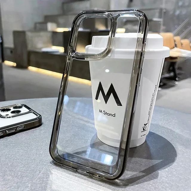 Luxury Silicone Transparent Shockproof Armo Case For iPhone 15 14 13 12 11 Pro Max 7 8 Plus XR XS X Phone Clear Protection Cover Black For iphone11Pro