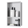 thumbnail image 1 of Nicho de ducha de acero inoxidable Qeke, 18.0 x 12.0 in, no se necesitan azulejos, nicho de pared, estantes dobles, ducha empotrada para almacenamiento de baño, níquel cepillado, 1 of 1