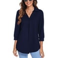 thumbnail image 1 of Colisha Lady Elegant Working Blouse V Neck Lapel Pullover 3/4 Sleeve Baggy Loose Tunic Shirt, 1 of 7