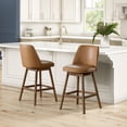 thumbnail image 4 of ROME + OAK Rowan 26" Swivel Counter Stool in Walnut Finish with Brown Vegan Leather Seat, 3 Pack, 4 of 13