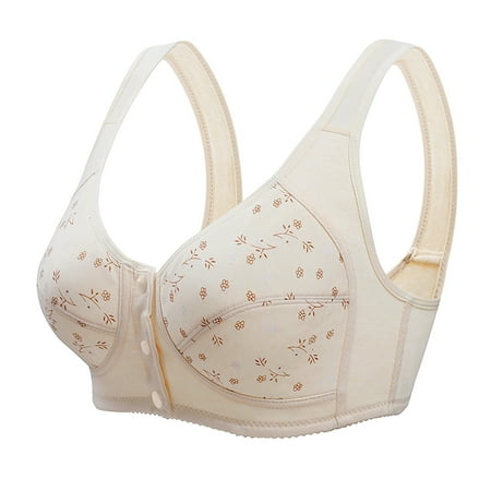 Ecqkame Bras for Old Women No Underwire Seamless Push Up Front Closure Bra Full Coverage Comfortable Breathable Everyday Bra B-Beige L on Clearance