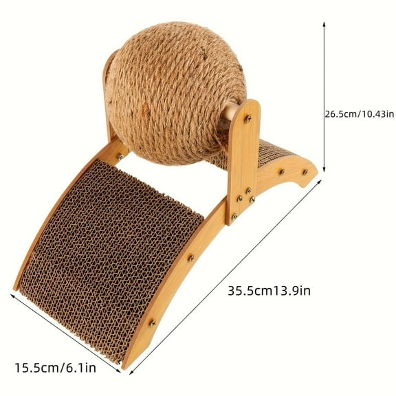 Hot Deal!Cat Scratcher Toy, Cat Scratching Ball Toy, Natural Sisal Scratcher Ball, Spinning Cat Ball Toy, Solid Wood Scratching Toy for Cats & Kittens, Indoor Interactive Pet Toy