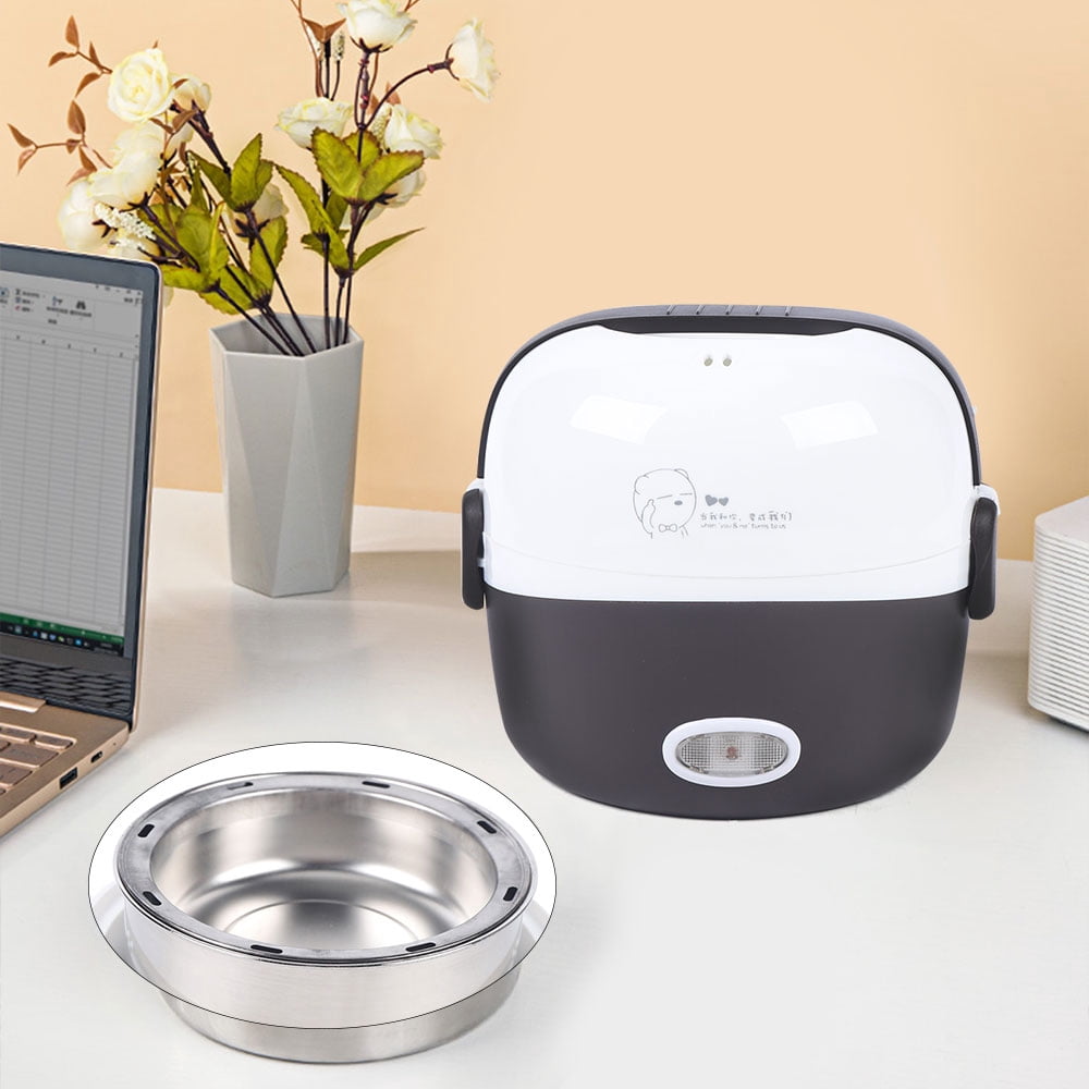 1.3L Electric Lunch Box Steamer Pot Rice Cooker 200w Food Warmer Portable Electric Lunch Box with Stainless Steel Bowls and Measuring Cup