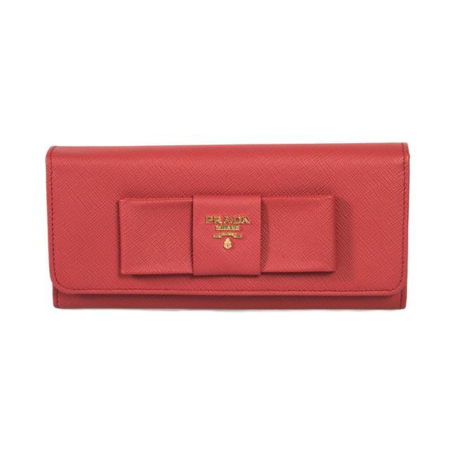 Prada PRD-WALL-1MH132-ZTM-F068Z Saffiano Leather Flap Wallet with Bow  Detail, Red