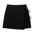 thumbnail image 5 of SZJXBUY High Rise Skort for Women Plus Size Solid Wrap Front Linen Skorts Casual Drawstring Knot Side Skirt with Shorts Black,S, 5 of 6