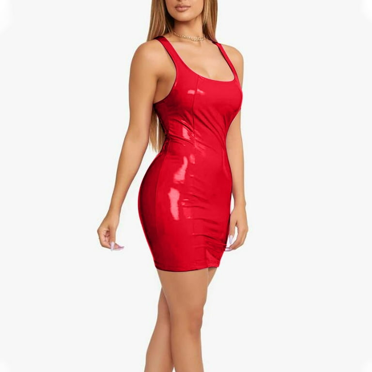 Faux Leather Red Leather Zip Dress To Be Mine Faux Leather Halter Dress   EDGE