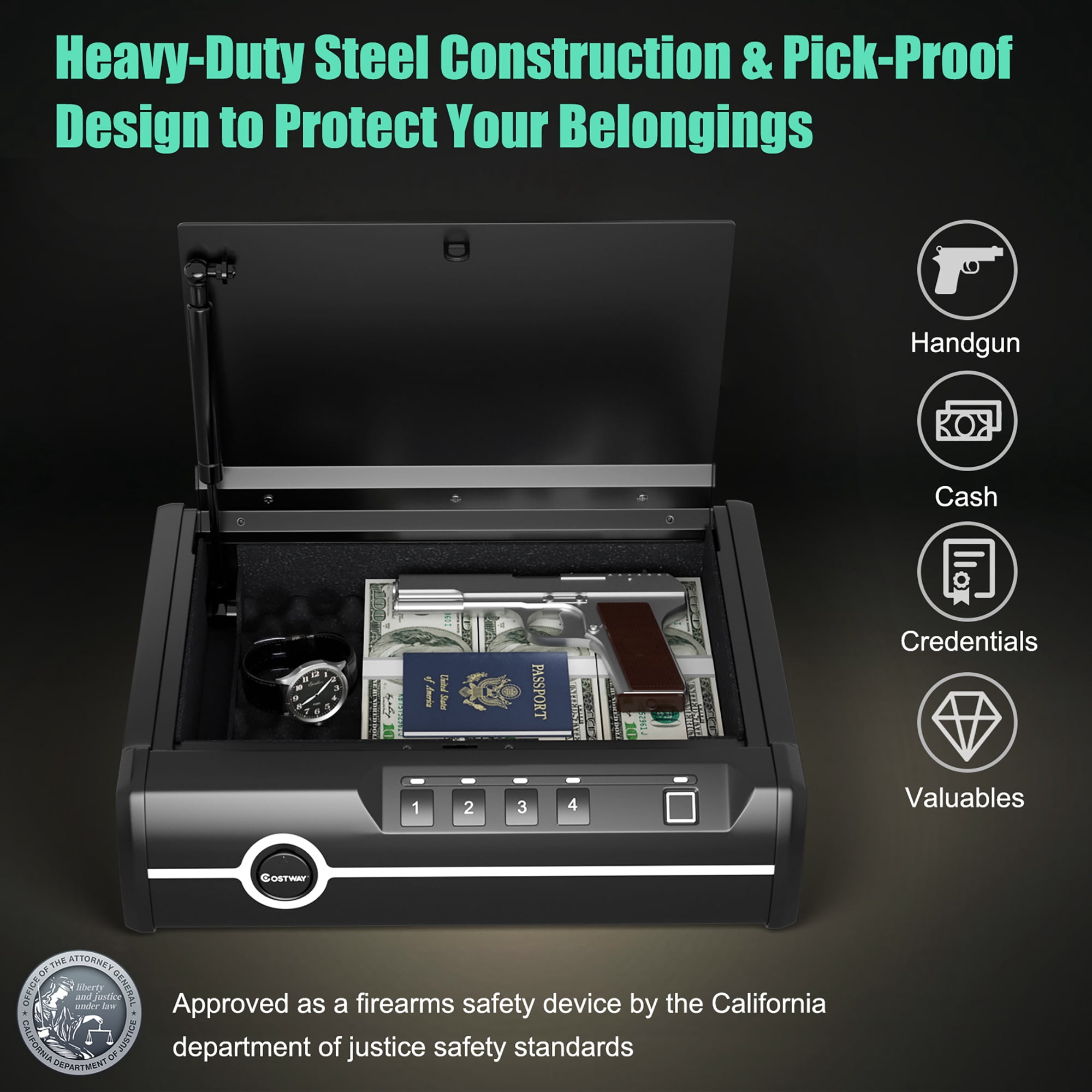 Costway Quick-Access Dual Firearm Safety Device w/ Biometric Fingerprint Lock