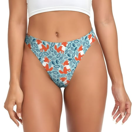 Qokaie Abstract leaves fox Printed Women s Cotton Thong Underwear  Sexy Breathable Panties G-string-Small