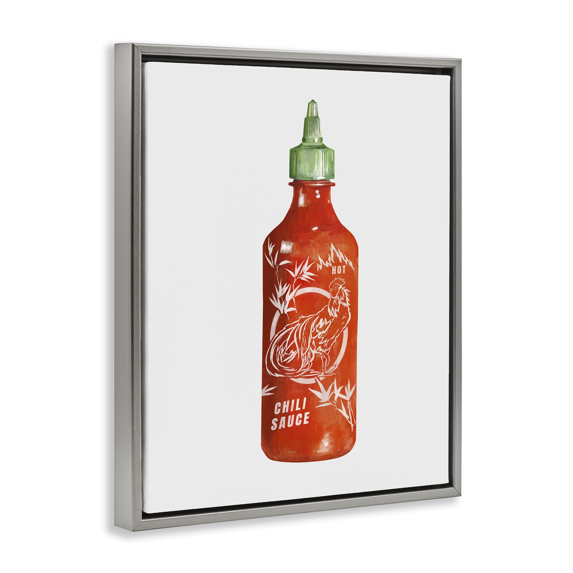 Stupell Industries Iconic Hot Sauce Bottle Gray Framed Floater Canvas Wall Art, design by Rylen McNett