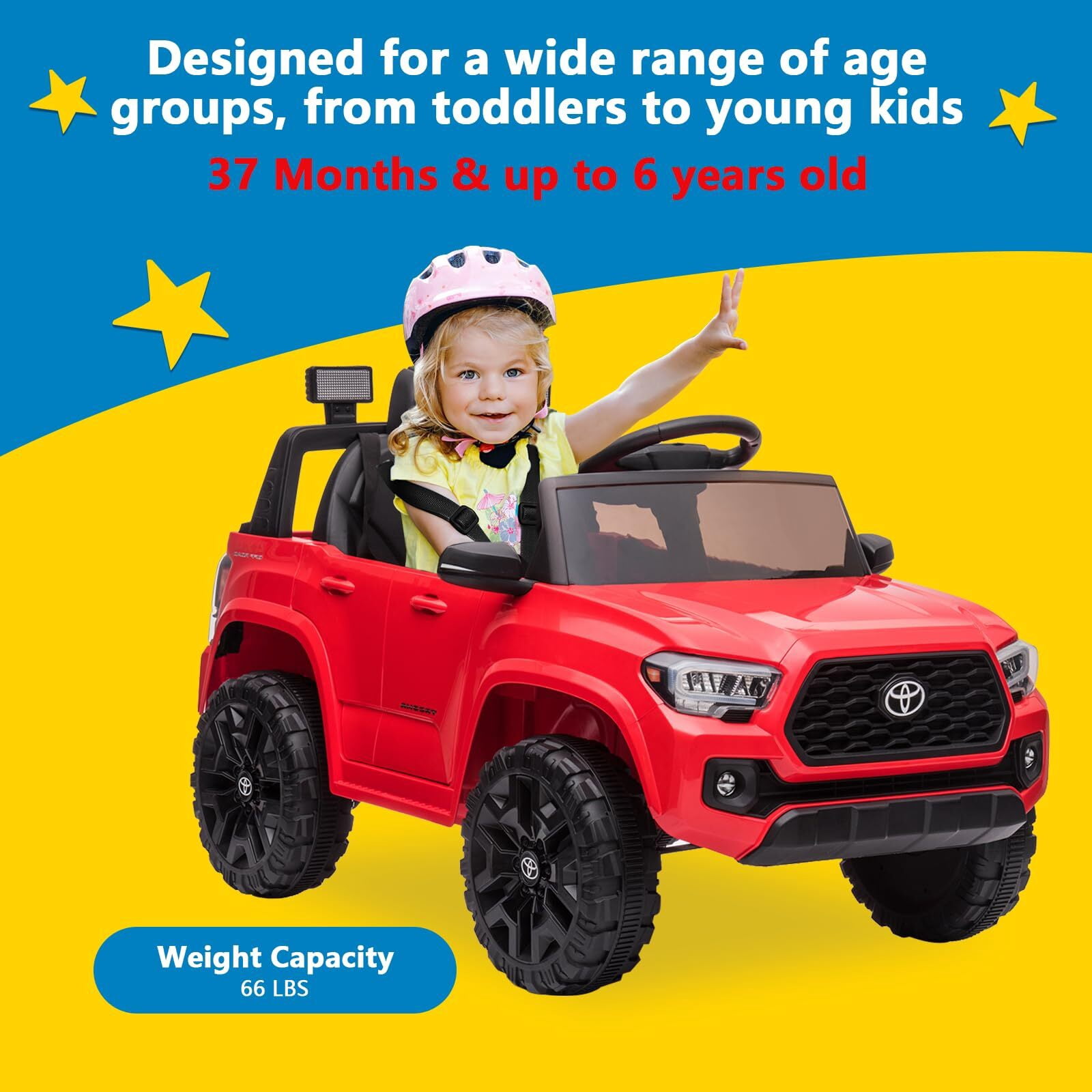 Sakiyr Licensed Toyota Tacoma 12V Kids Ride On Car, Kids Electric Vehicles with Parent Remote Control Spring Suspension Safety Belt, Soft Start, Led Headlight, Age for 37-72 Months