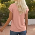 thumbnail image 5 of Craaazy Women's Relaxed Fit V Neck Blouse, Solid Color Short Sleeve Button Accent Tops, Comfy Casual Tee for Summer Gifts, 5 of 5