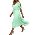 thumbnail image 6 of Women's Short Sleeve Dresses with Pockets Plus Size Multi-Color Satin Zipper V-Neck Dress, 6 of 9