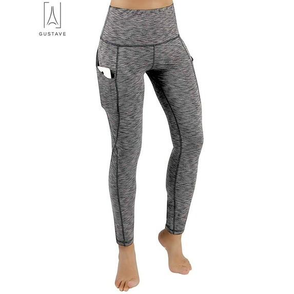 GustaveDesign High Waist Out Pocket Yoga Pants Tummy Control Leggings Power Stretch Athletic Pants Workout Running Sport Trousers "Gray, S"