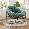 thumbnail image 3 of Indoor Outdoor Rocking Chair, Oversized Papasan Rocking Chair with Padded Cushion, Rocker Egg for Front Porch, Garden, Living Room, Bedroom, Apartment, 3 of 8