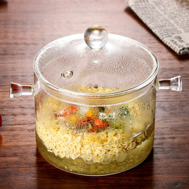 WFF Glass Cooking Pot, Transparent Amber Glass Stockpot Open Fire Available  Stew Soup Pot Wood Handle Heat Resistant Noodle Bowl Milk Pot (Color 