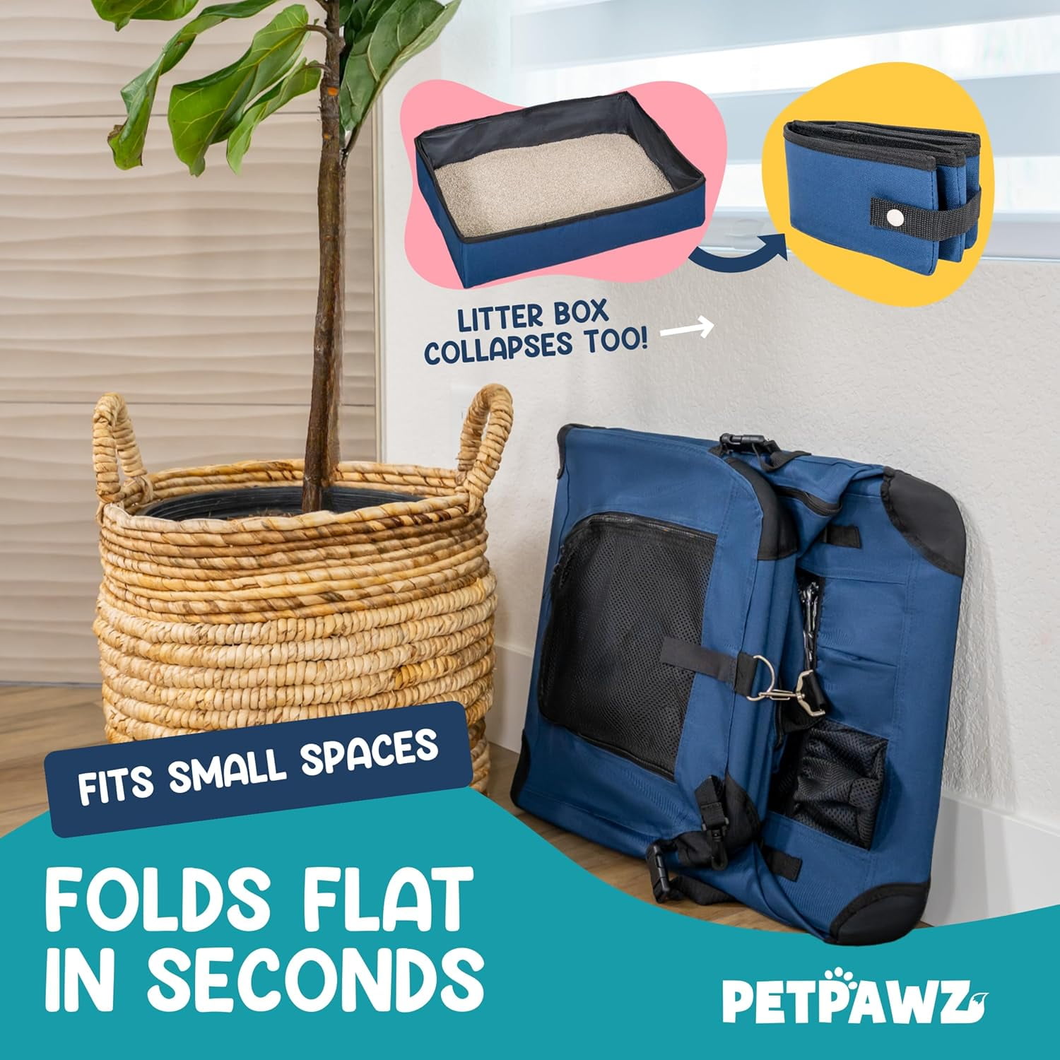 Soft  with Travel Litter Box & Collapsible Bowl - Large  & Small Dog Crate for Car, Vet Visits, Home