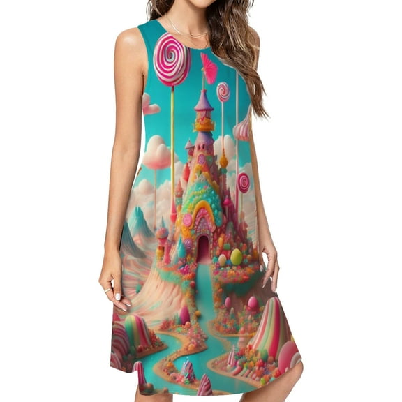 Sky Candy Land Casual Sleeveless Loose Sundress Dress For Women Summer Dress Daily Woman