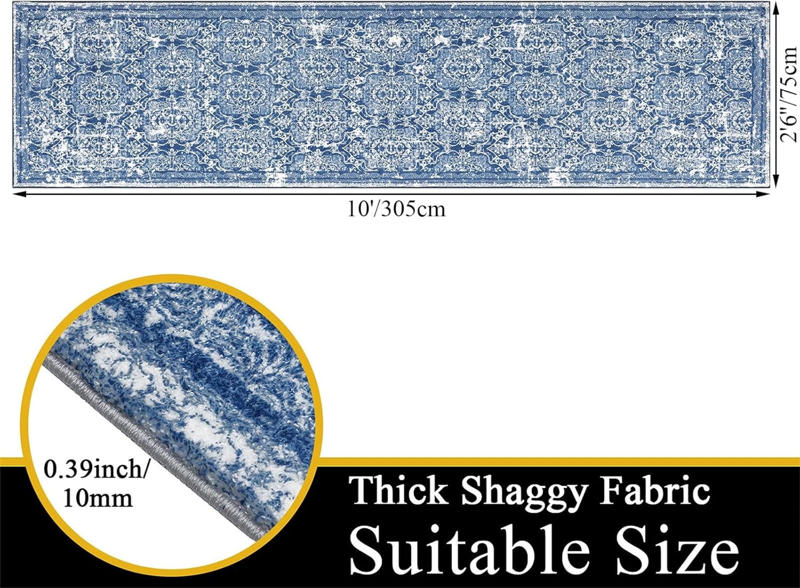 Boho Runner Rug, Non Slip Washable Shaggy Soft Carpet Area Rug for Hallways Entryway Bedroom