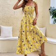 thumbnail image 3 of Women's Floral Printed Boho Maxi Dress Square Neck Strapped Swing A Line Sundress Beach Long Outfits, 3 of 7