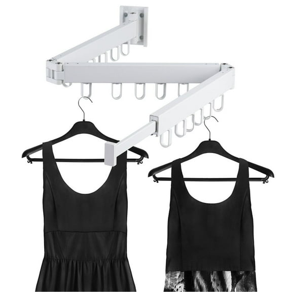 Retractable Wall-Mounted Clothes Drying Rack, Space-Saving Laundry Hanger with Collapsible Design and Windproof Loop Hooks