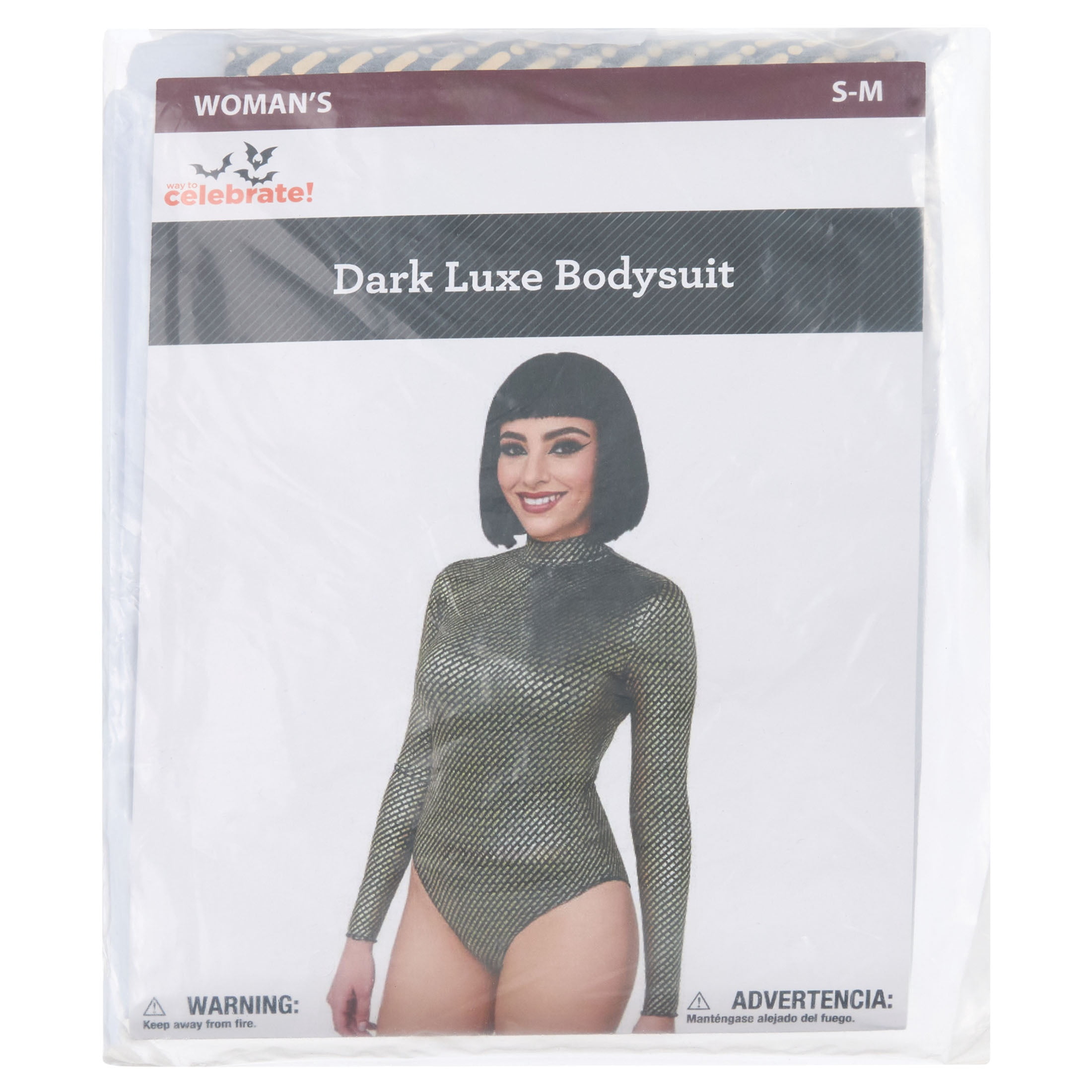 Dark Luxe Bodysuit Costume Accessory for Adults, Black and Gold, S-M, Halloween by Way To Celebrate