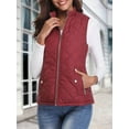 thumbnail image 6 of Women'S Stand Collar Zipper Padded Quilted Vest with Pockets Wine Red XXL, 6 of 9