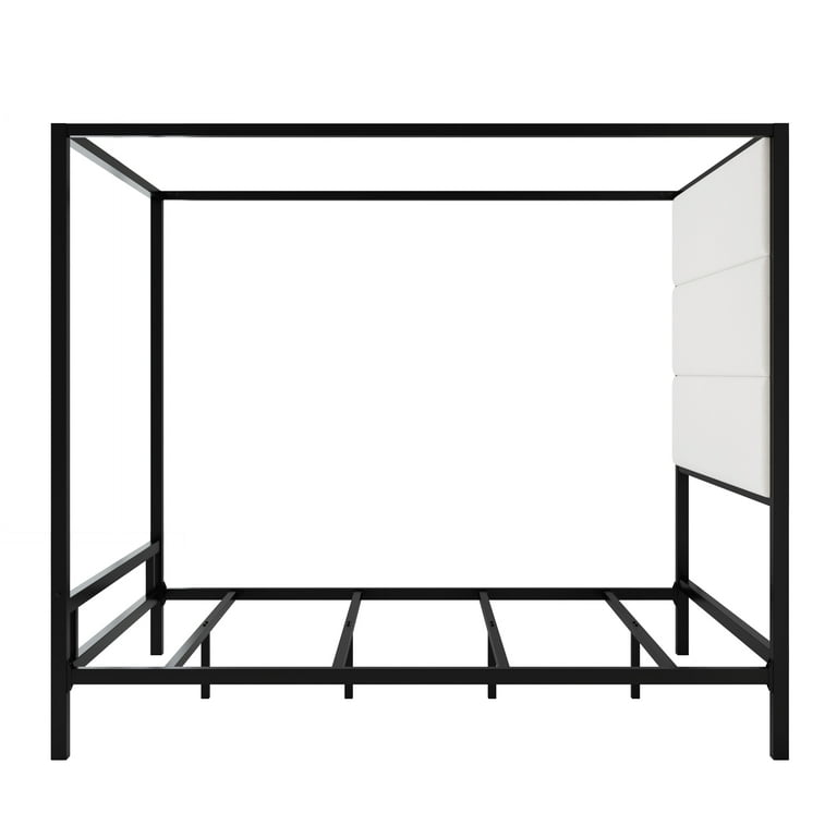 Euroco Queen Canopy Bed with Upholstered Headboard, Black photo 5