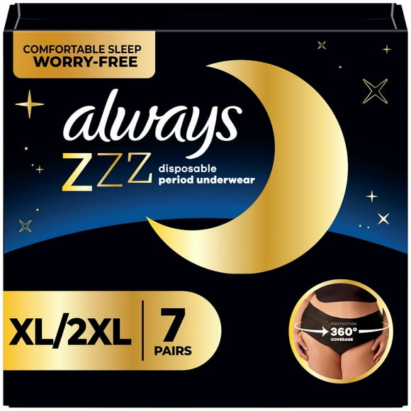 Always ZZZ Overnight Disposable Period Underwear for Women Sz XL, 360° Coverage for Worry-Free Nights