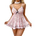 thumbnail image 2 of Karymi Lingerie for Women Lace Mesh Lingerie Nightgown, V Neck Adjustable Spaghetti Strap Sheer Chemise Dress with Ruffle Trim & Front Bow, Valentine’s Day Women's Lingerie, Sleep & Lounge, 2 of 6