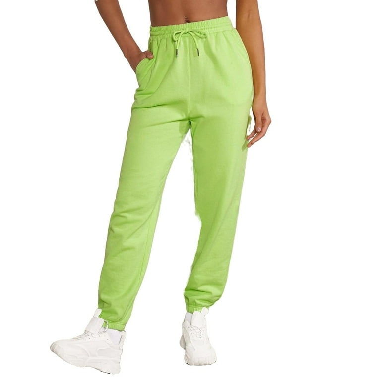 Solid Joggers Lime Green Women Sweatpants (Women's) 