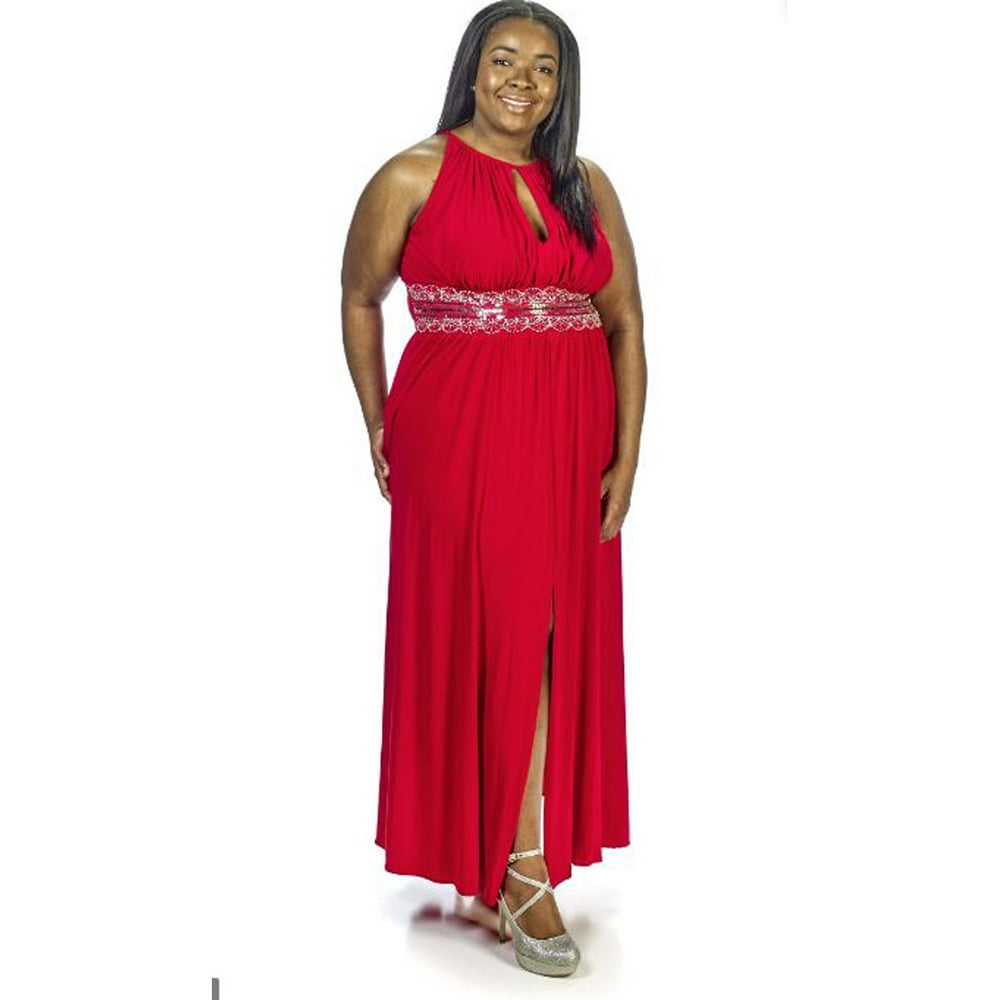 R&M Richards - R & M Richards Women's Keyhole Beaded Waist Dress, Red