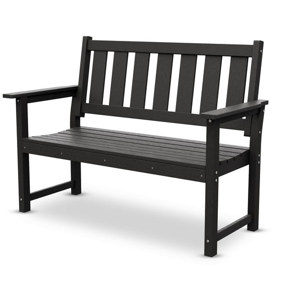 Banco Memorial ACUEL HDPE para 2 personas, resistente a la intemperie, para exteriores, negro