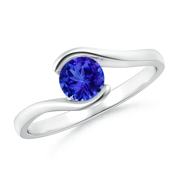 Angara Natural Tanzanite Ring - Semi Bezel-Set Solitaire Round Tanzanite Bypass Ring in Platinum for Women (Ring Size = 6.5)