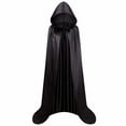 thumbnail image 2 of qolati Hooded Cloak Long Satin Cape for Christmas Halloween Cloak Costumes Silk Hooded Cape Masquerade Dress Up Black 8 Years, 2 of 4